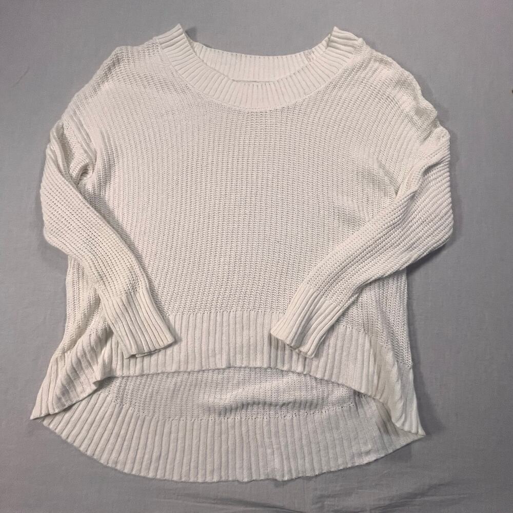 Aerie White Knit Sweater XS High Low Soft Cozy Long Sleeve‎ Pullover Top